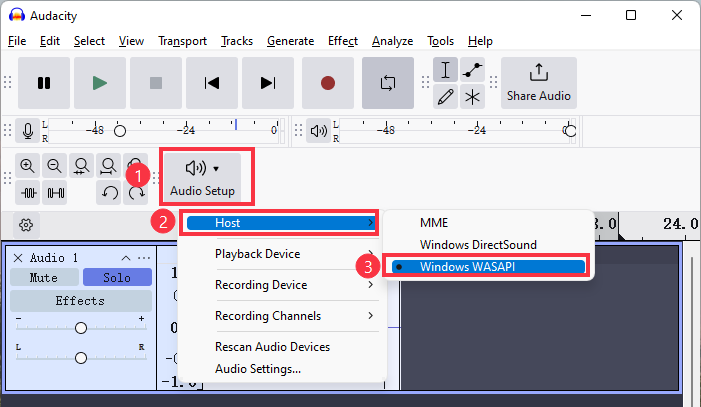 Audacity 오디오 호스트를 선택하세요