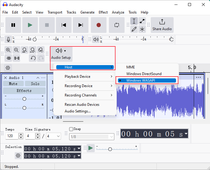 choose audio host in audacity