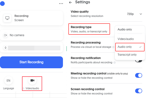 choose audio only mode in bluedot