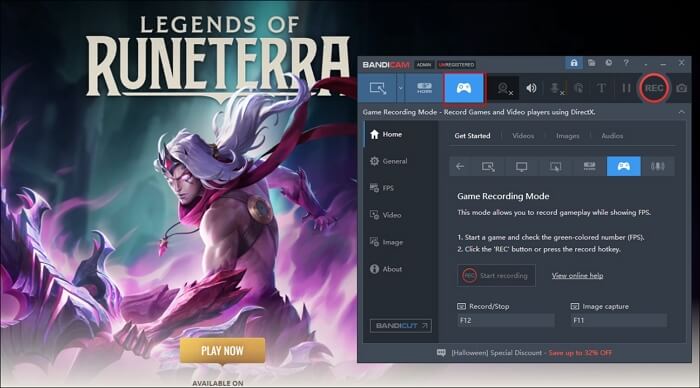 escolha o modo de gravação do jogo