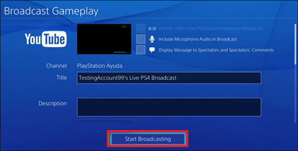 Selecciona Iniciar emisión