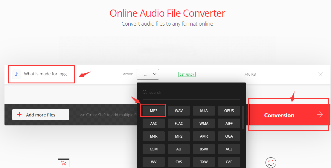 Wählen Sie das Format und tippen Sie auf die Schaltfläche Konvertierung