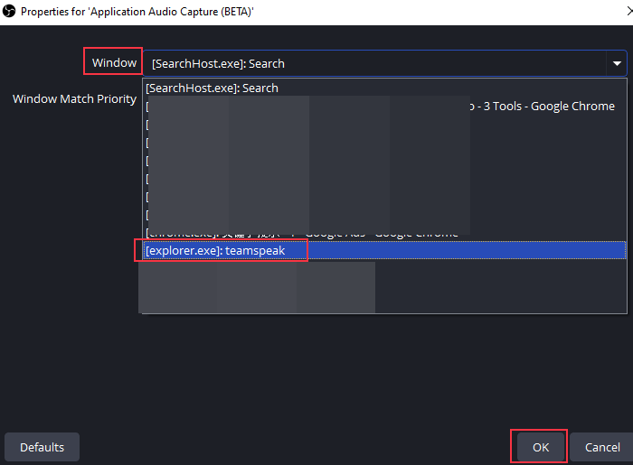 choose the teamspeak as audio source