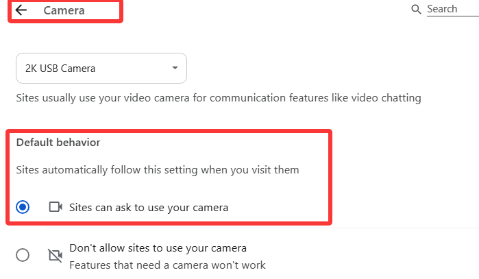 chrome camera permission