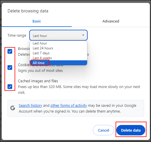 chrome delet all time data