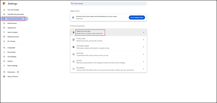 chrome delete browsing data