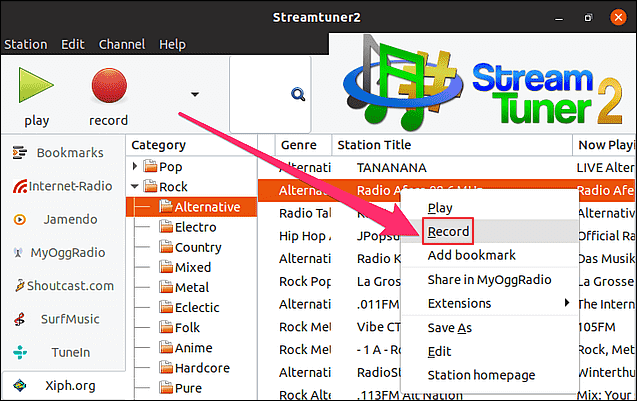 سجل راديو الإنترنت على نظام Linux