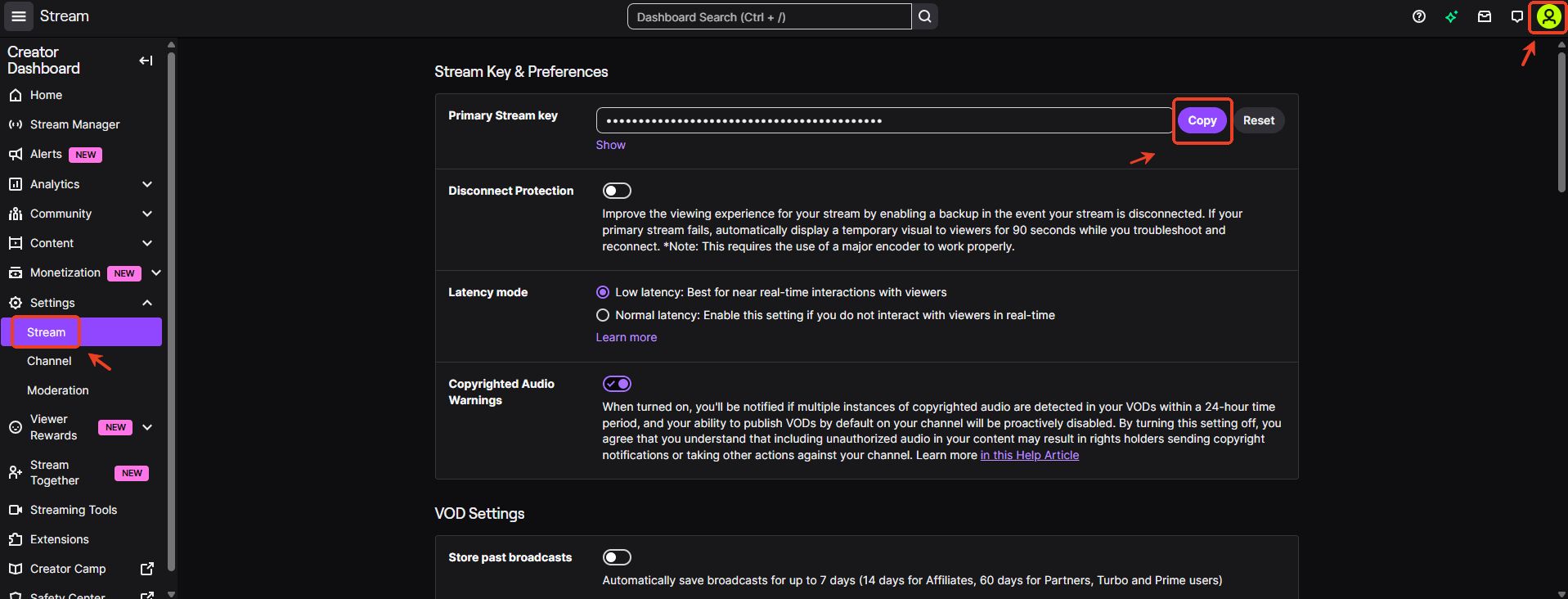 copy stream primary stream key