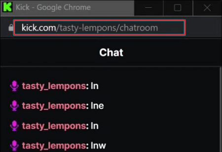 Copie o URL do Kick Chat