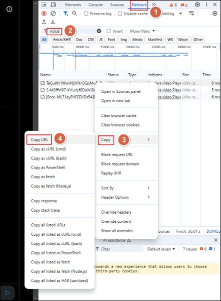 copiar URL do Twitter DM ferramenta de desenvolvimento do Chrome