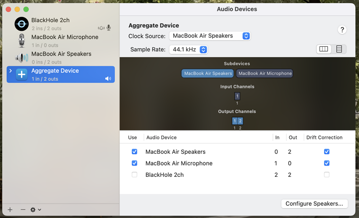 create aggregate device macbook air