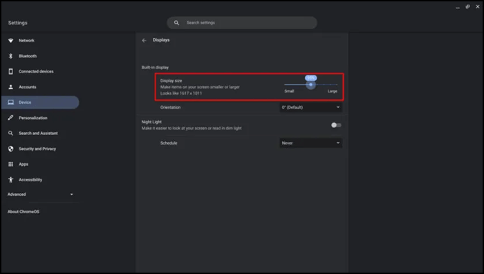 Eingebautes Display anpassen