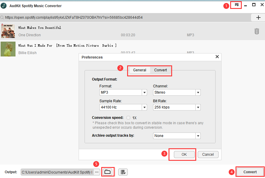 personalizar preferências e converter música do spotify