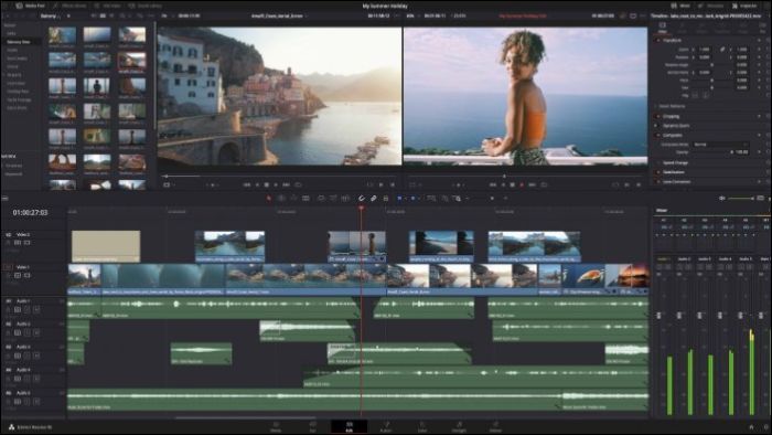 DaVinci Resolve Benutzeroberfläche.
