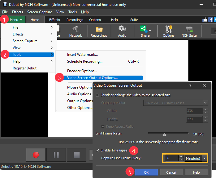 debut time lapse recording