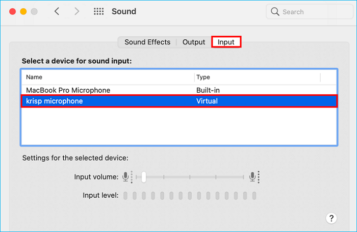 set Krisp as your default audio source for recording
