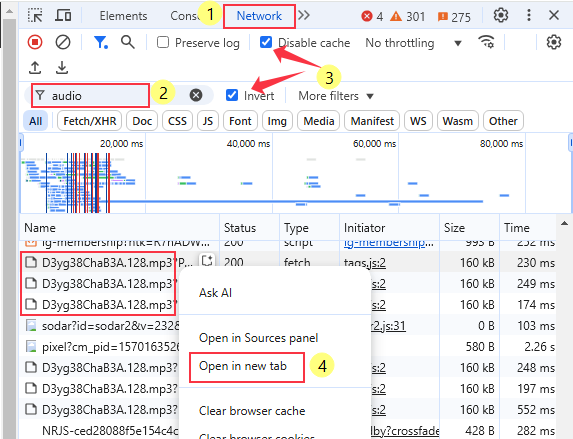 strumenti per sviluppatori per ottenere link mp3