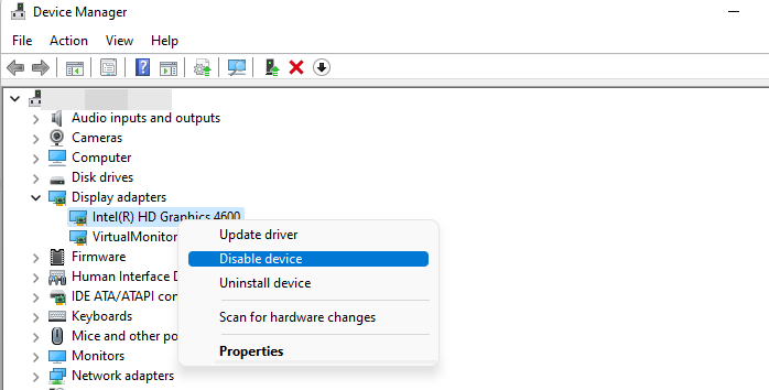 disable display adapters