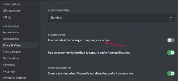Desactiva la función Utilizar nuestra última tecnología para capturar tu pantalla.