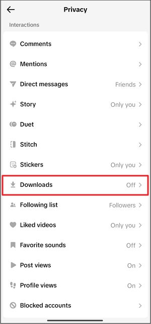 desabilitar downloads de vídeos do tiktok