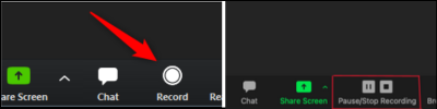 Zoom Recording, Pause, and Stop controls