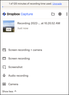 Opcje nagrywania przechwytywania Dropbox