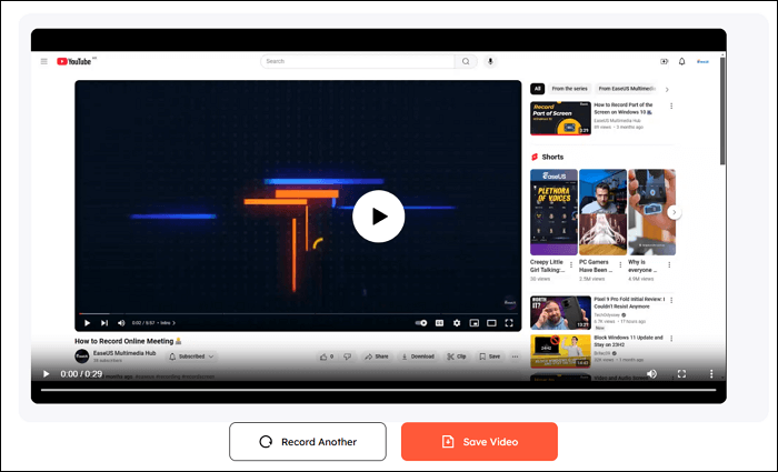 easeus online screen recorder save recorded file