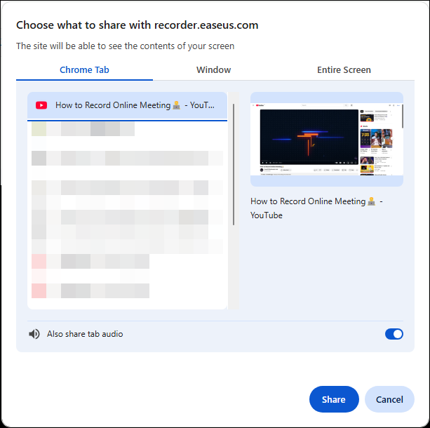 easeus online screen recorder select source record