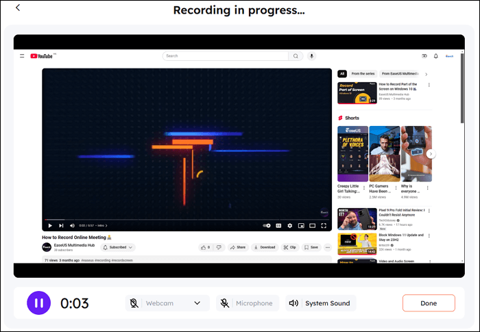 easeus online screen recorder start recording
