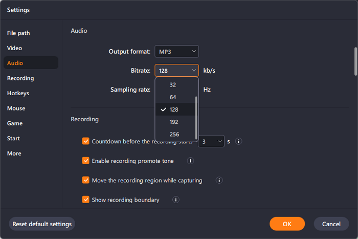 easeus recexperts audio bitrate