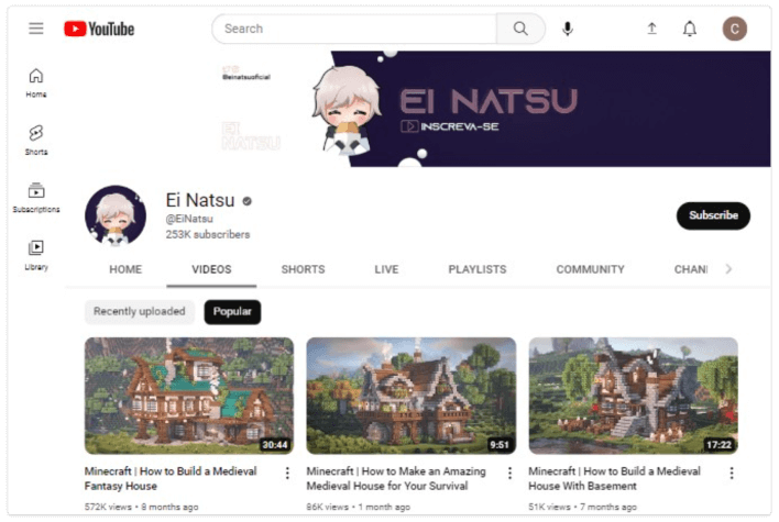 Canal de Ei Natsu no YouTube