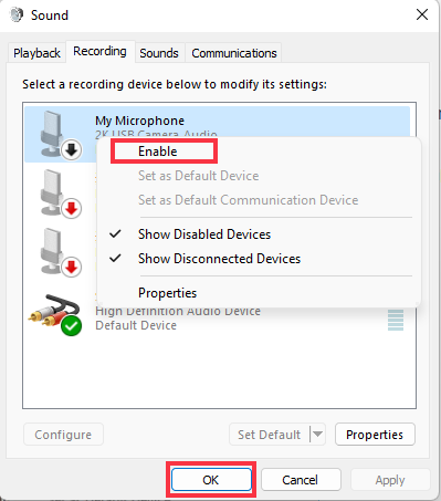 enable microphone