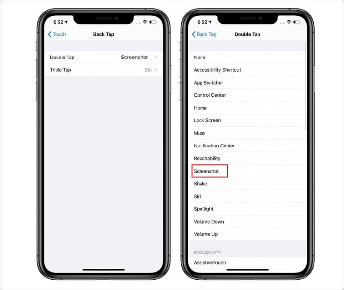 Bildschirmfoto im Zurück-Tippen aktivieren