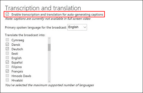 Transkription und Übersetzung für die automatische Erstellung aktivieren