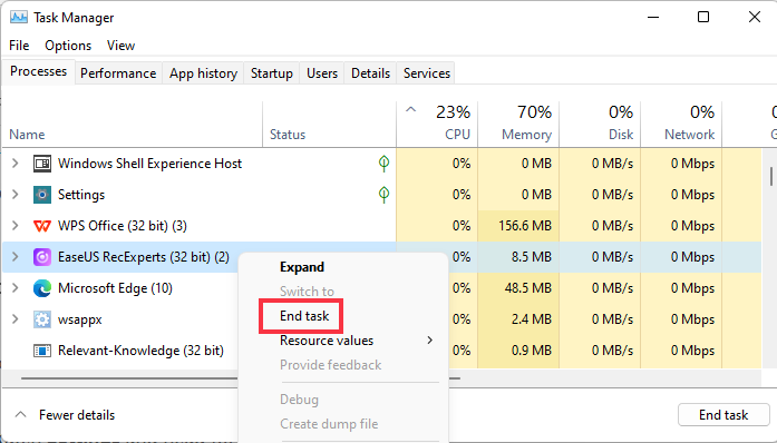 end task via task manager