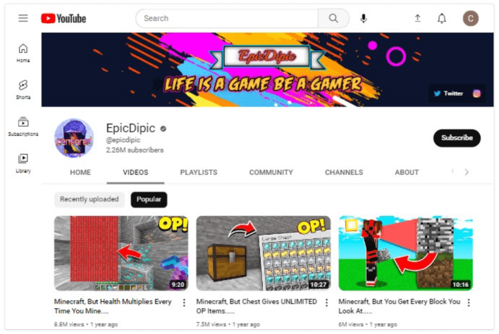 Canal EpicDipic no YouTube