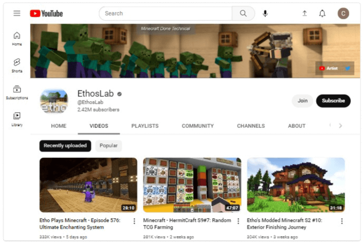 Canal EthosLab no YouTube