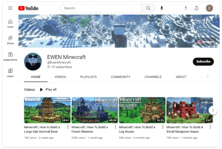 Canal EWEN Minecraft no YouTube