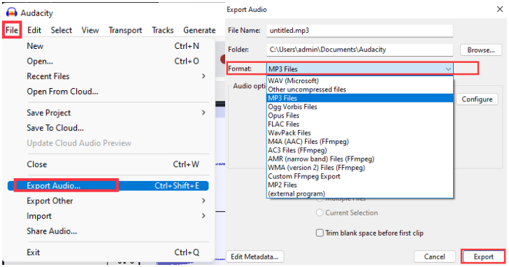 export audio as mp3