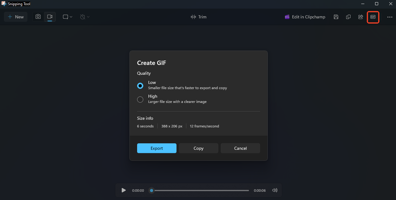 export snipping tool video as gif
