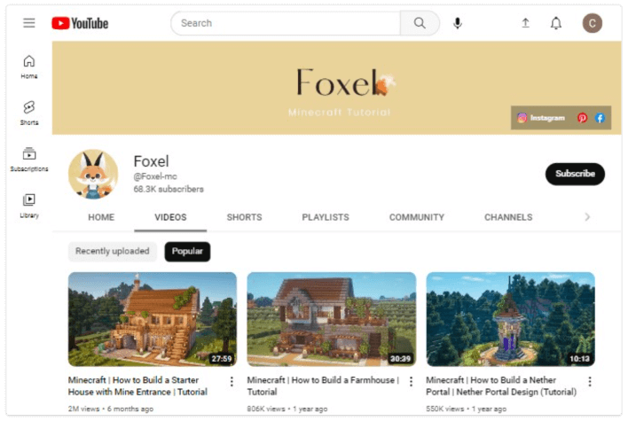 Canal Foxel no YouTube