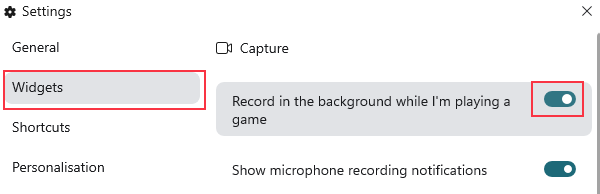 game bar allows background recording