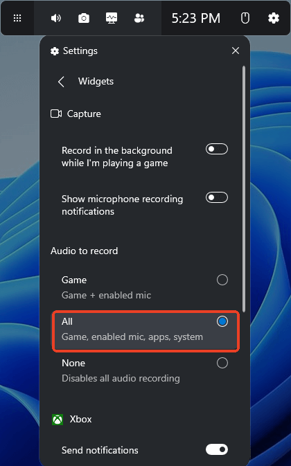 game bar audio settings all
