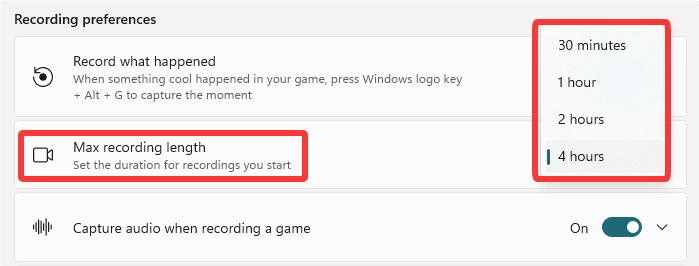 game bar recording duration