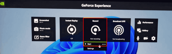 experiência geforce clique em iniciar gravação
