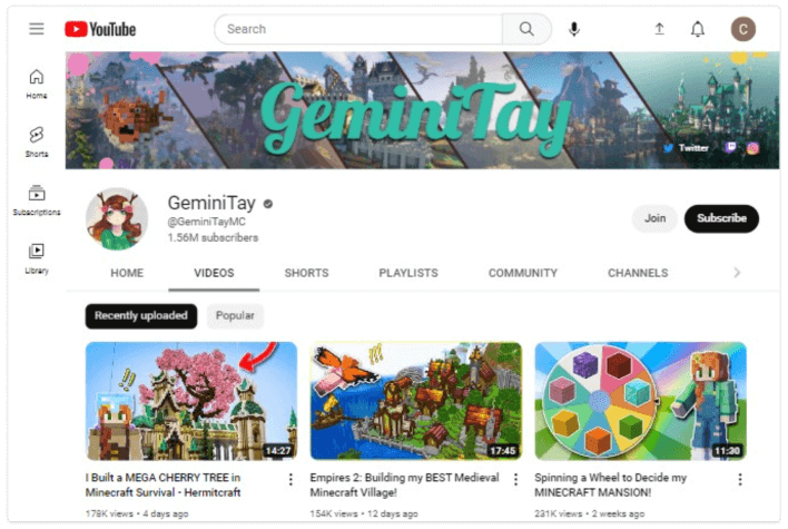 Canal GeminiTay no YouTube