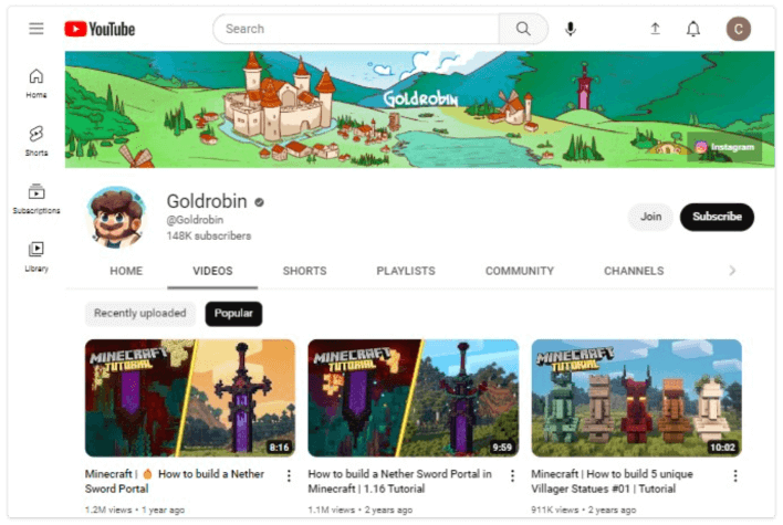 Canal Goldrobin no YouTube