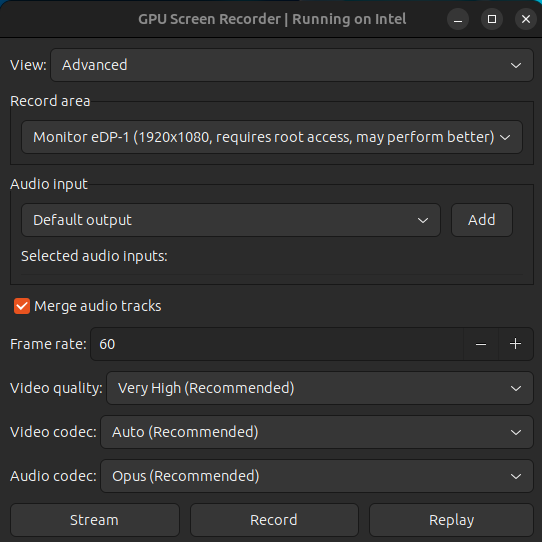 gpu screen recorder linux interface