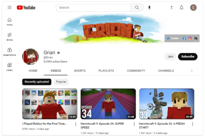 Canal de grãos no YouTube