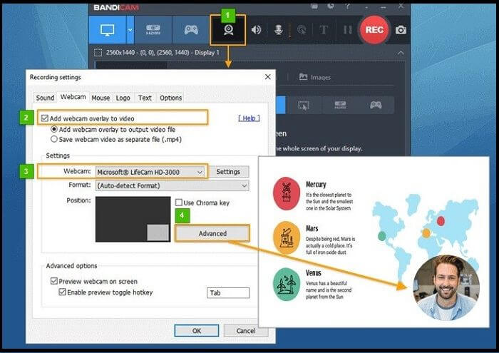 Wählen Sie Webcam-Overlay hinzufügen